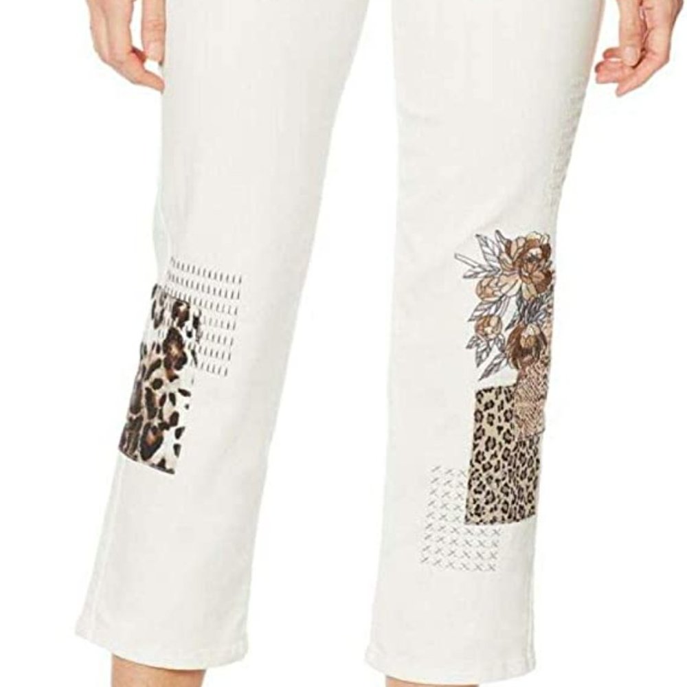 DG2 Diane Gilman Stretch Embroidered White Denim Cropped Jean Hi Rise - Picture 4 of 7